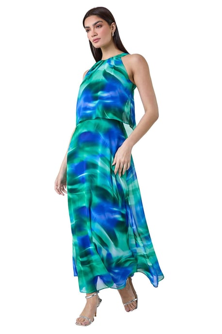Abstract Print Chiffon Overlay Maxi Dress