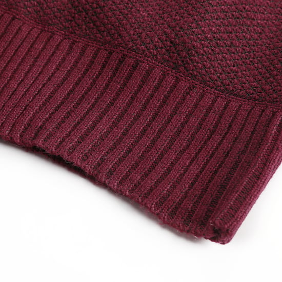Men's Winter Transition Cardigan with Hood Lined Chunky Knit Hooded Warm Jacket Burgundy - Image 5