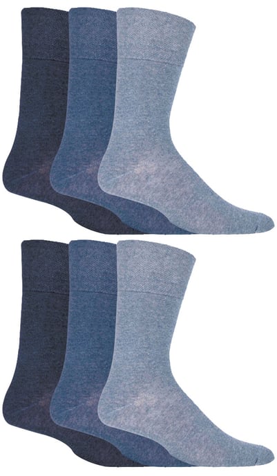 Gentle Grip - Calcetines para diabéticos de 6 pares para hombre con parte superior en forma de peine de miel y costuras de los dedos unidas a mano - Azules - Image 1