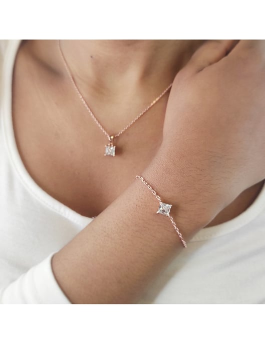 Conjunto Calle Cuadrado Simple - Oro Rosa y Cristal - Image 2