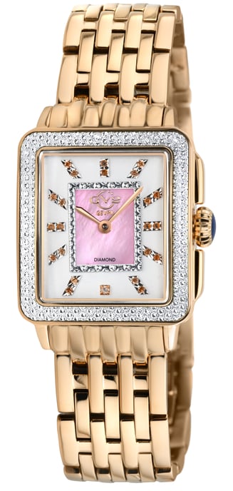 GV2 Womens Padova Gemstone Pink Mother of Pearl Dial Swiss Quartz Stainless Steel Watch