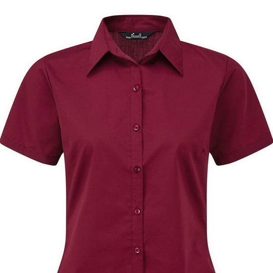 Premier Short Sleeve Poplin Blouse / Plain Work Shirt (Burgundy) - Image 2