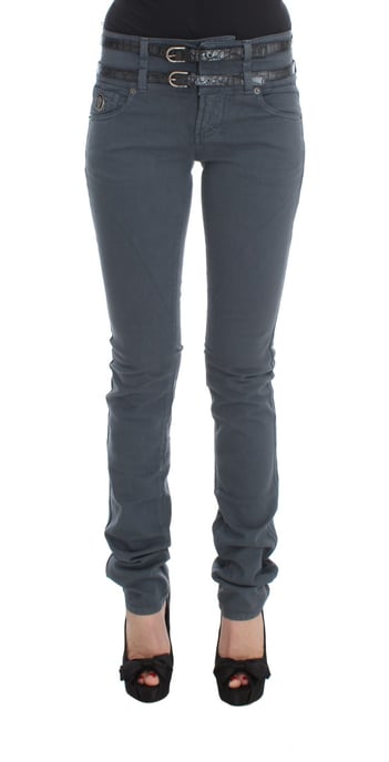 Jeans de mezclilla azul de algodón de corte slim ajustado a la cintura alta Galliano - Image 1