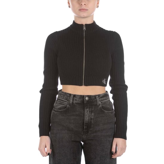 Calvin Klein Badge Cropped Zip Black Sweater