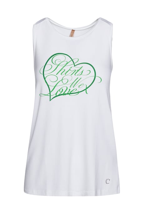 Racer Back Print Top in White Viscose Elastane