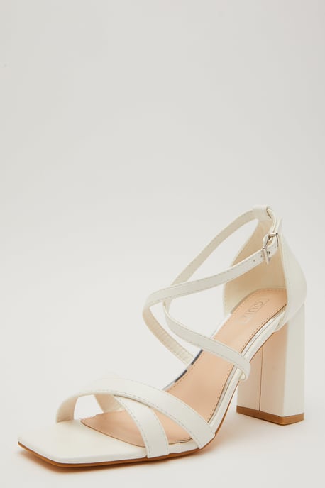 White Faux Leather Heeled Sandals