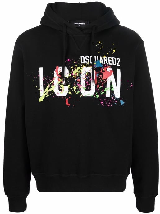 Dsquared2 Icon sudadera con capucha salpicada negra - Image 3