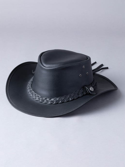 Outback III Australian Style Leather Hat in Black