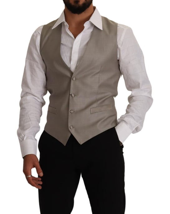 Chaleco de lana beige de un solo botón para hombre de Dolce & Gabbana - Image 5