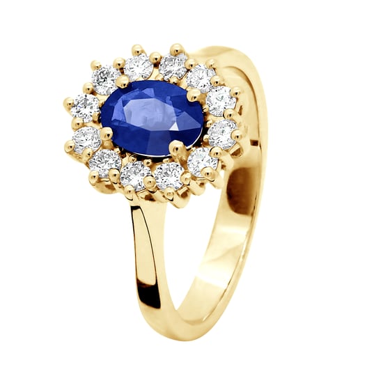 DIADEMA - Ring - Sapphire surrounded by Diamonds - Yellow Gold