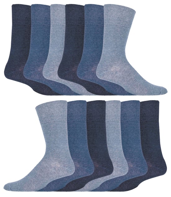 Calcetines Diabéticos 12 Pares Multipack Gentle Grip Top | IOMI | Mid Calf Loose Top Non Elastic Cotton Socks with Handlinked Seamless Toe - Azul - Image 1