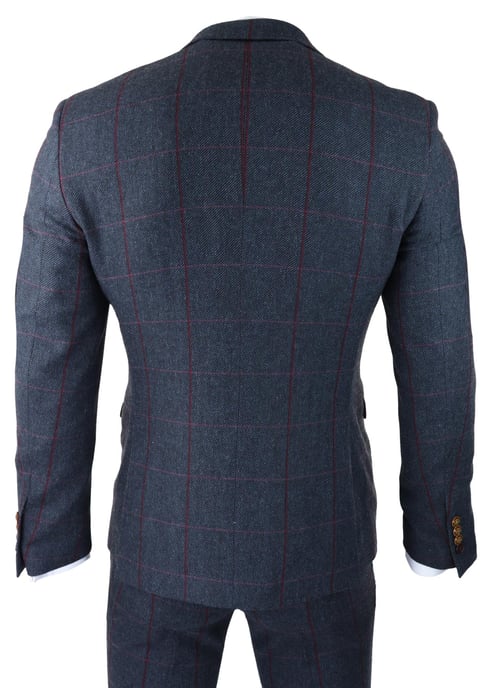 Traje de tweed de espiga para hombre, 3 piezas, azul marino, Peaky Blinders, corte entallado, años 20 - Image 6
