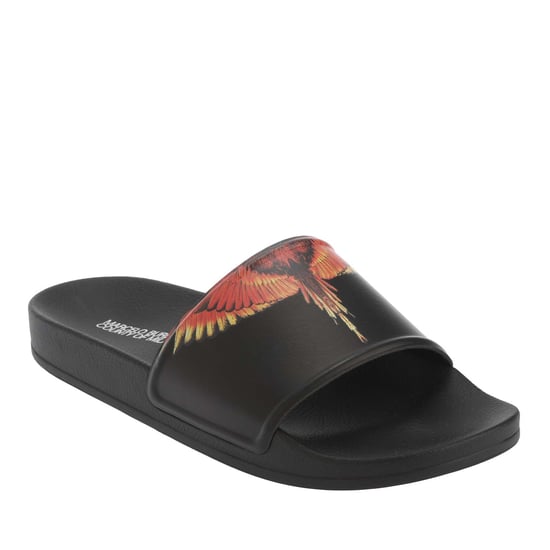 Men's Marcelo Burlon Icon Wings Slip On Sliders in black orange