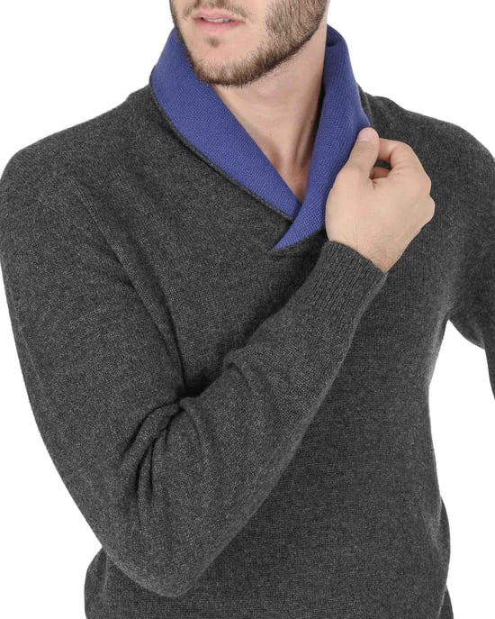 Crown Of Edinburgh Cashmere Mens Shawl Collar Sweater Coe 0011 Navy