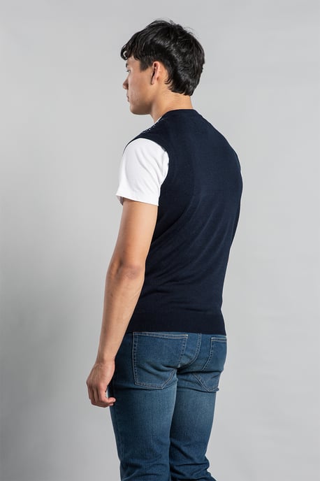 Dark Navy Christmas V Neck Jacquard Knitted Vest