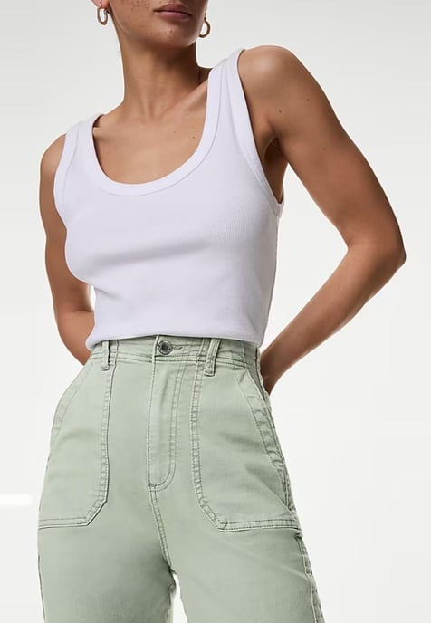 M&S Collection Ladies Cotton Blend Slim Fit Ankle Grazer Joggers Oliva - Image 3