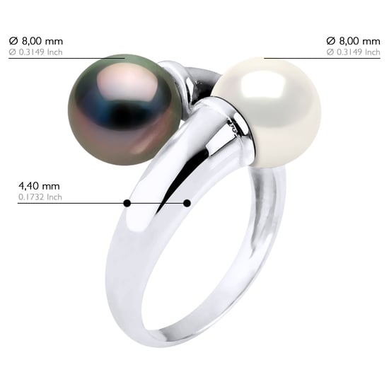 Ring You & Me Prestige of Silver 925 Rhodium plated adorned with Real Cultured Tahiti Pearls and FRESHWATERCOLOR NATURAL WHITE- 8-9 mm