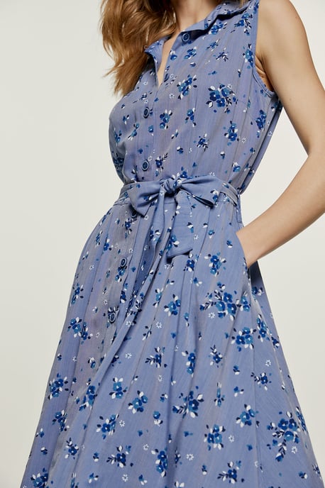 Vestido con detalle de botones florales índigo - Image 6