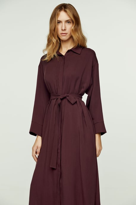 Burgundy Midi Dress with Side Slits