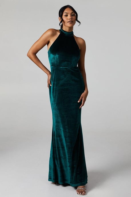 Debut London by Coast Halterneck Velvet Bridesmaids Maxi Dress