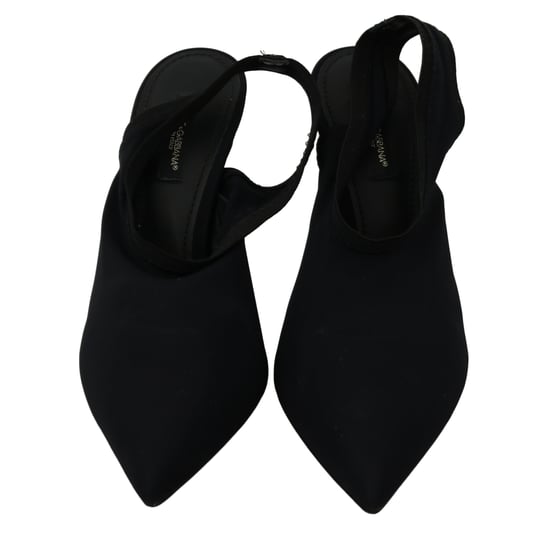 Zapatos de Tacón con Banda Trasera de Jersey Negro Stretch de Dolce & Gabbana - Image 4