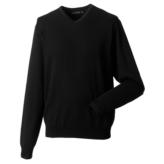 Russell Collection Mens V-Neck Knitted Pullover Sweatshirt (Black) - Image 2