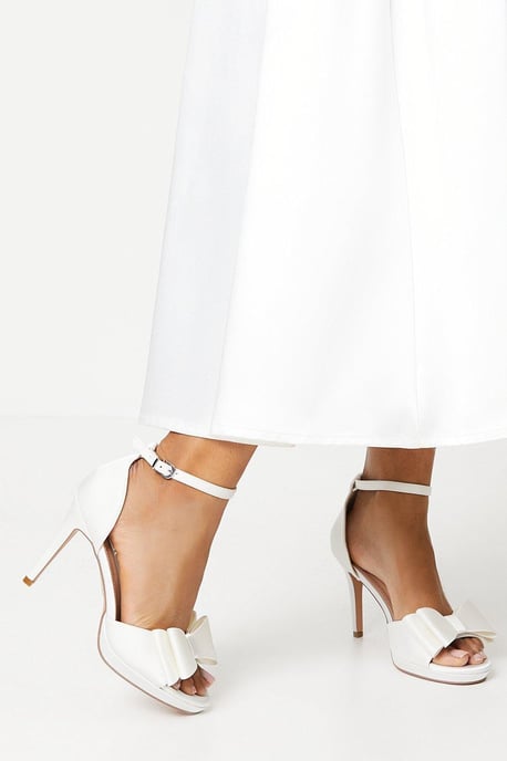 Tala Bridal Satin Structured Bow High Heel Platform Sandals - Image 1