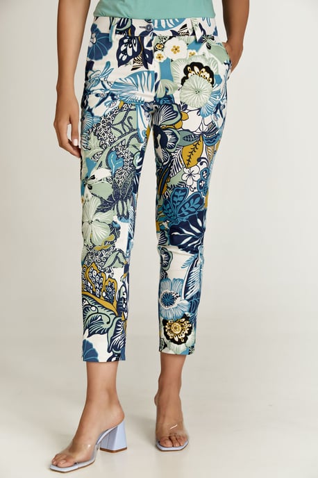 Pantalón de algodón floral en tonos azules y verdes - Image 3