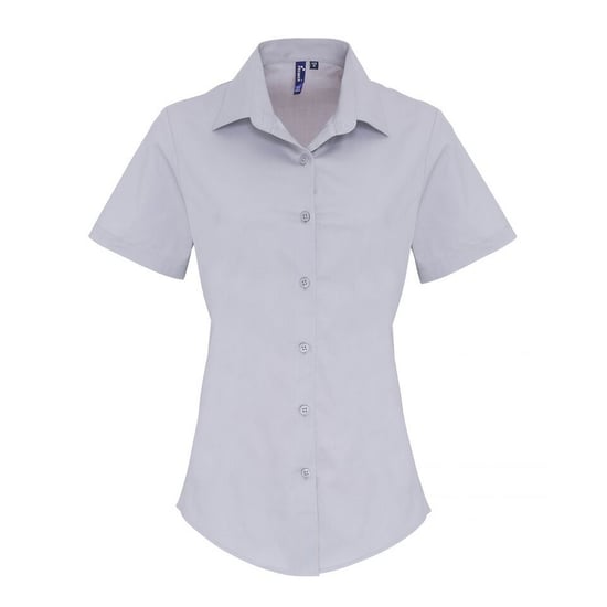 Premier Womens/Ladies Stretch Fit Poplin Short Sleeve Blouse (Silver) - Image 1