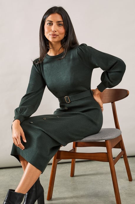 Belted Button Down Midi Jumper Dress - Image 1