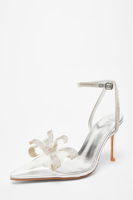 Silver Bow Diamante Court Heels