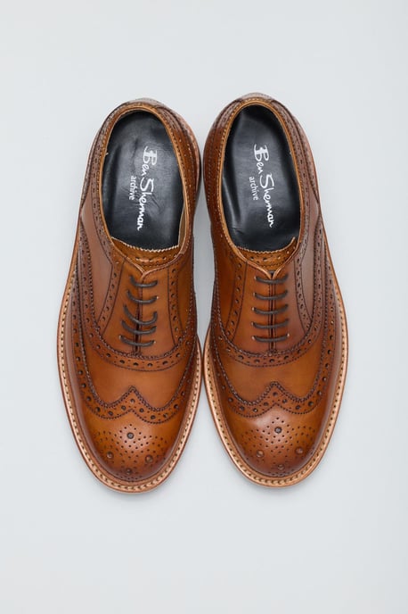 Ben Sherman Sugarman Brogue Leather Men's Tan Lace-Up Shoes - Image 3