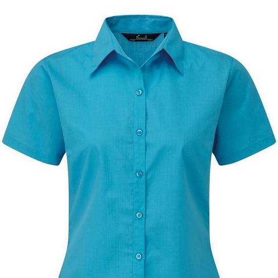 Premier Short Sleeve Poplin Blouse / Plain Work Shirt (Turquoise) - Image 2