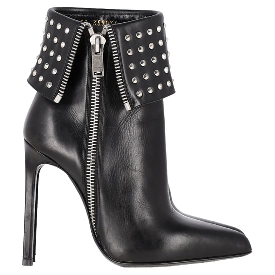 Saint Laurent Paris Fold Over Studded Booties in Black Leather - Image 1