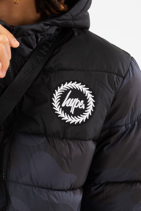 Hype Boys Black Classic Camo Crest Puffer Jacket