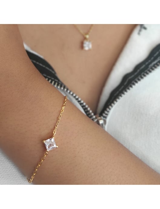 Conjunto Calle Cuadrado Simple - Oro y Cristal - Image 4
