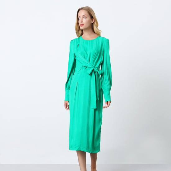 Draped dress with long sleeves and string on side - Image 2