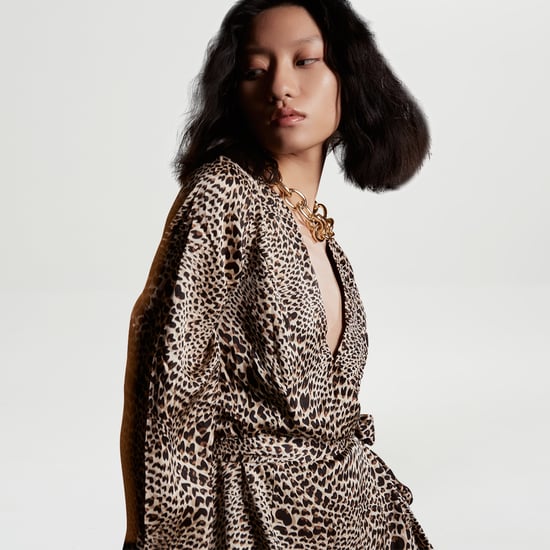 Cross-heart effect dress with animal prints