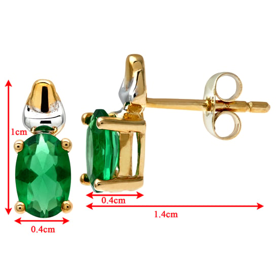 9ct Yellow and White Gold Ladies Cubic Zirconia Created Emerald Birth Stone Earrings