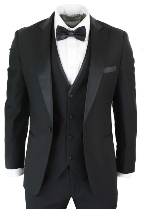 Traje de esmoquin negro de 3 piezas para hombre, clásico, de satén, para cenas, bodas, bailes de graduación - Image 1