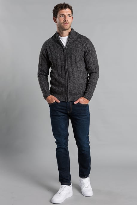 Charcoal Zip-Through Funnel Neck Ribbed Cardigan