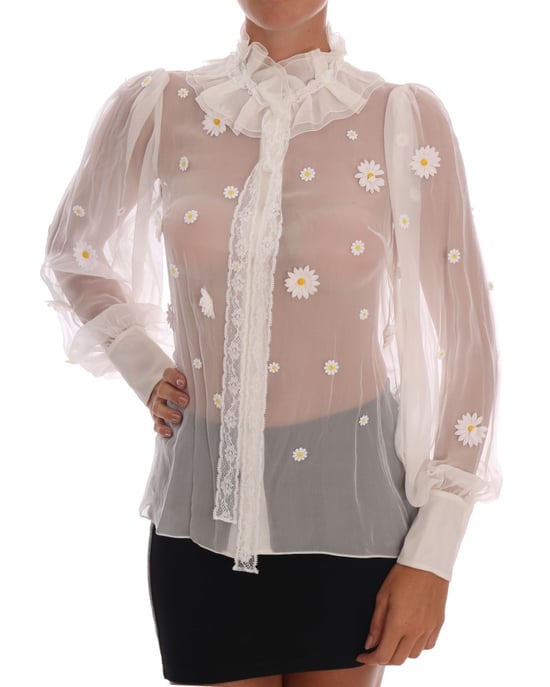 Camisa de Seda con Apliques de Margarita Blanca Dolce & Gabbana - Image 1