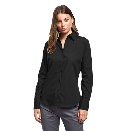 Premier Womens/Ladies Poplin Long-Sleeved Blouse (Black) - Image 3