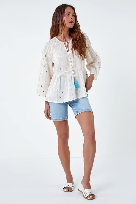 Petite Embroidered Cotton Smock Top