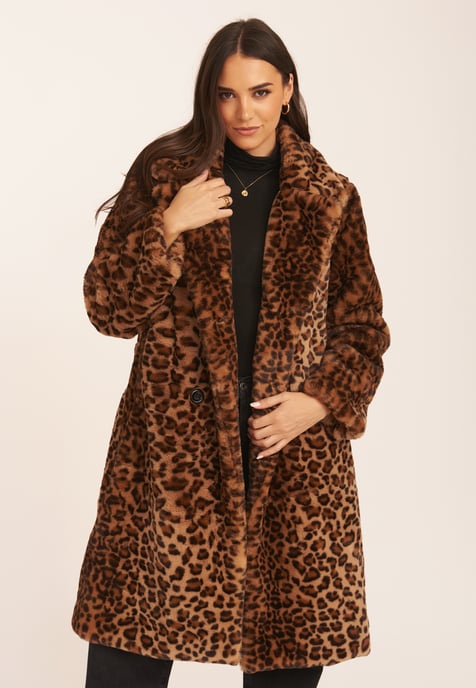 Abrigo de piel largo con doble botonadura de leopardo - Image 1