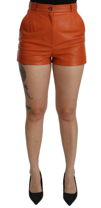 Pantalones cortos de cuero naranja de cintura alta para mujer Dolce & Gabbana - Image 1