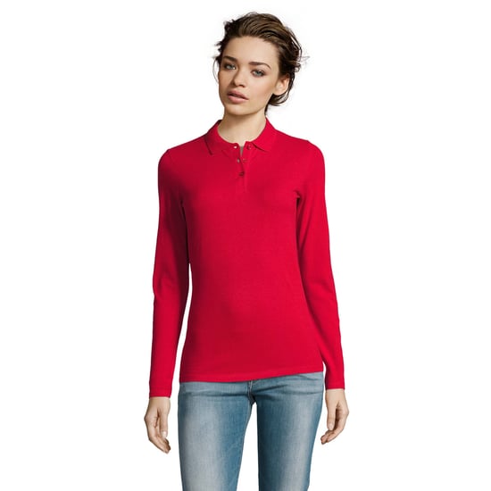 SOLS Womens/Ladies Perfect Long Sleeve Pique Polo Shirt (Red) - Image 5