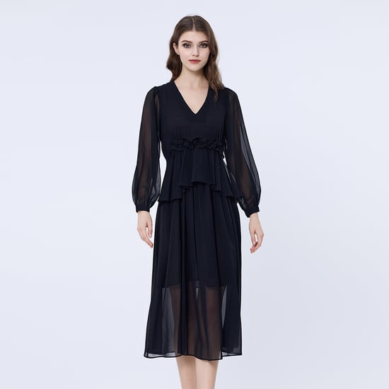 Long ruffle chiffon dress - Image 1