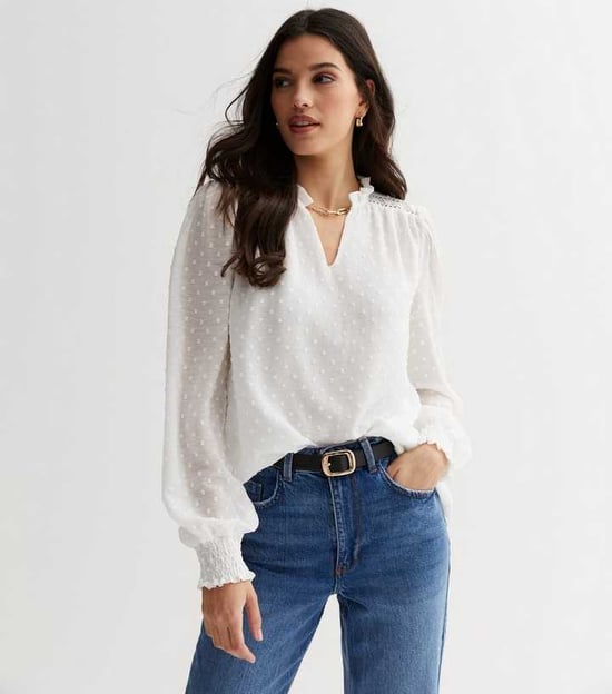 Dobby Chiffon Frill Neck Blouse