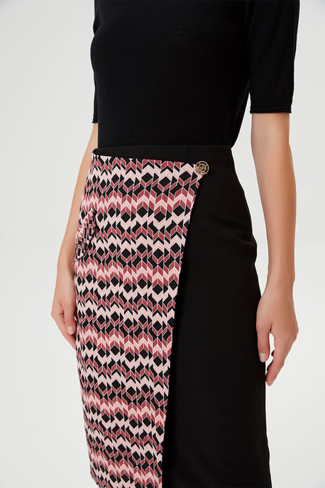 Asymmetrical bi-material skirt with front panel - Image 2